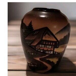 Vintage Hand Carved Wooden Vase Alpine Chalet German Style Cabin Decor
